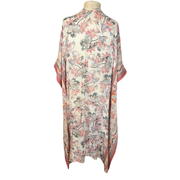 Boho Floral Midi Open Front Lightweight Kimono Duster One Size Casual Layering - Picture 7 of 14